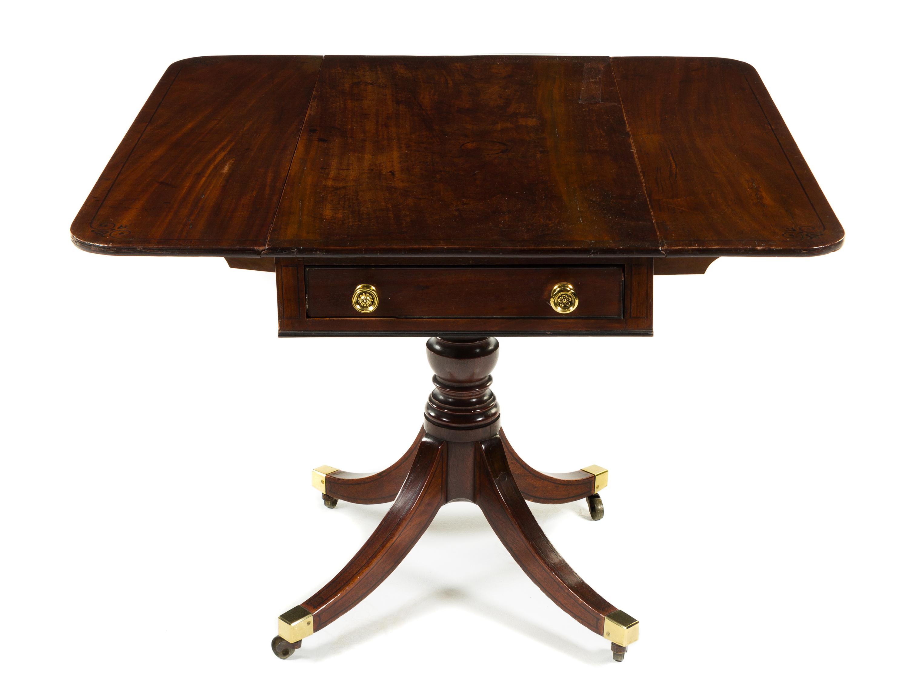 A Regency Style Mahogany Drop-Leaf Table Height 29 x width 37 3/4 x depth 20 inches. — EARLY 20TH CENTURY