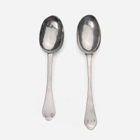 Two silver tablespoons William Cowell, Sr. (1682-1736) and John Burt (1692-1745), Boston, MA, circa 1710 and 1715