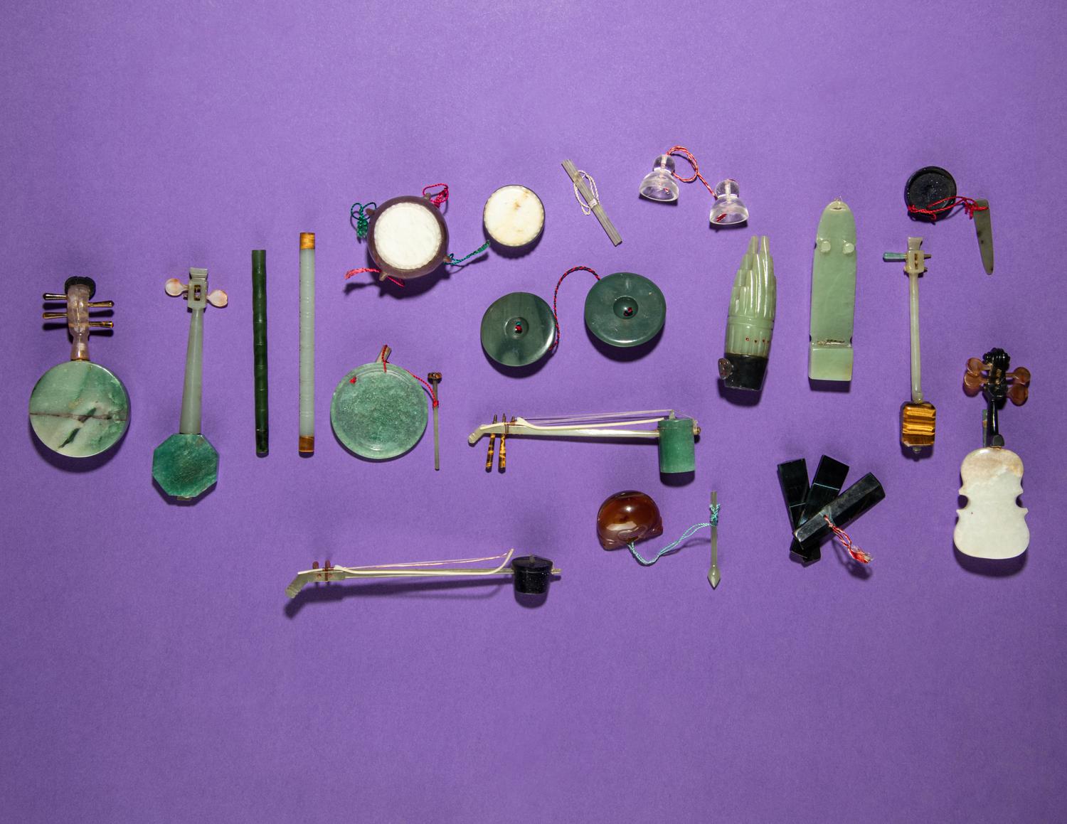 A Group of Chinese Hardstone Miniature Musical Instruments