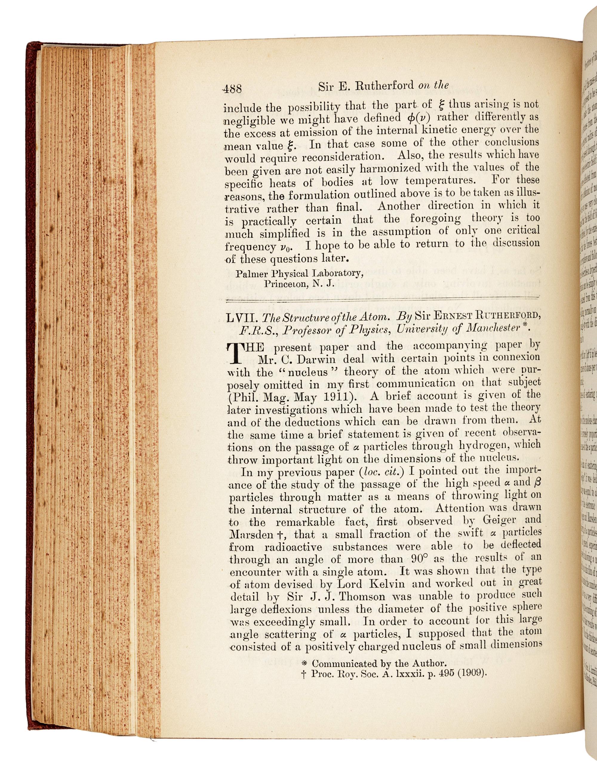 BOHR, Niels (1885-1962). “On the Constitution of Atoms and Molecules.” In: The London, Edinburgh, and Dublin Philosophical Magazine , Sixth Series, Vol. 26, Nos. 151, 153, 155, pp. 1-25, 476-501, 857-875. London: Taylor & Francis, July, September, and November 1913. (3 parts).