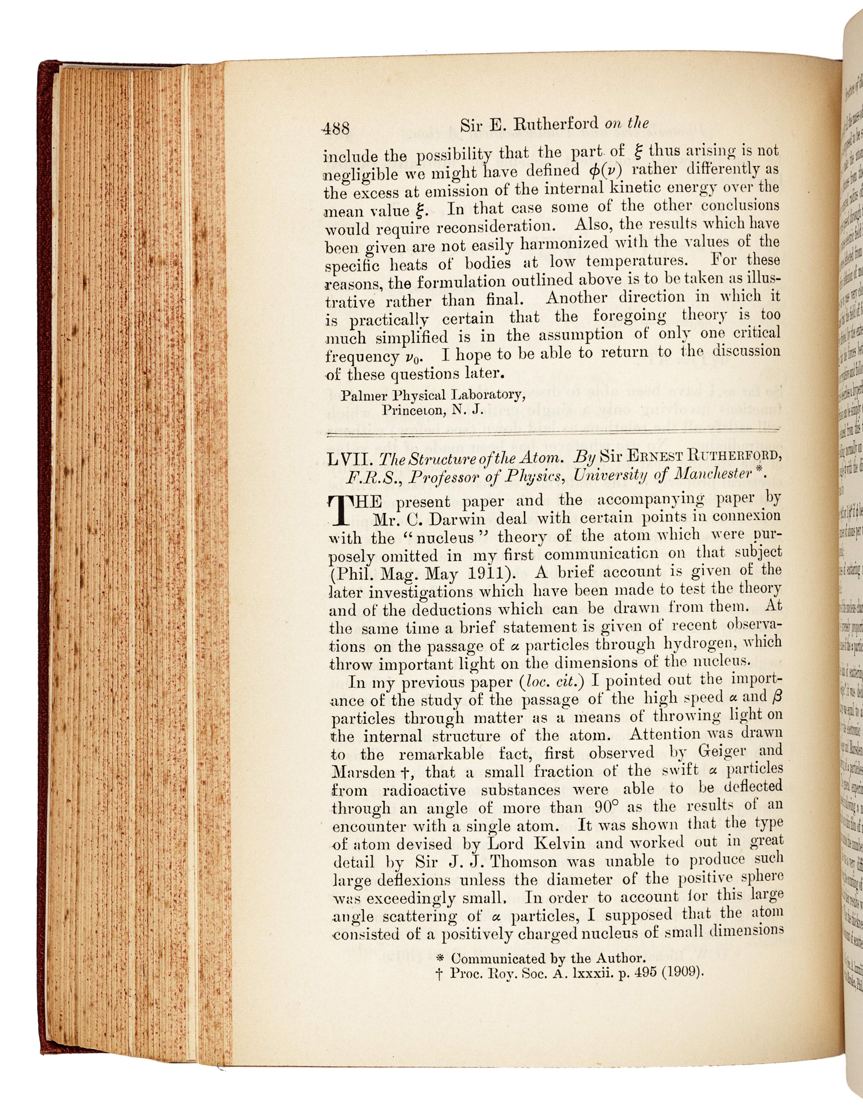 BOHR, Niels (1885-1962). “On the Constitution of Atoms and Molecules.” In: The London, Edinburgh, and Dublin Philosophical Magazine , Sixth Series, Vol. 26, Nos. 151, 153, 155, pp. 1-25, 476-501, 857-875. London: Taylor & Francis, July, September, and November 1913. (3 parts).