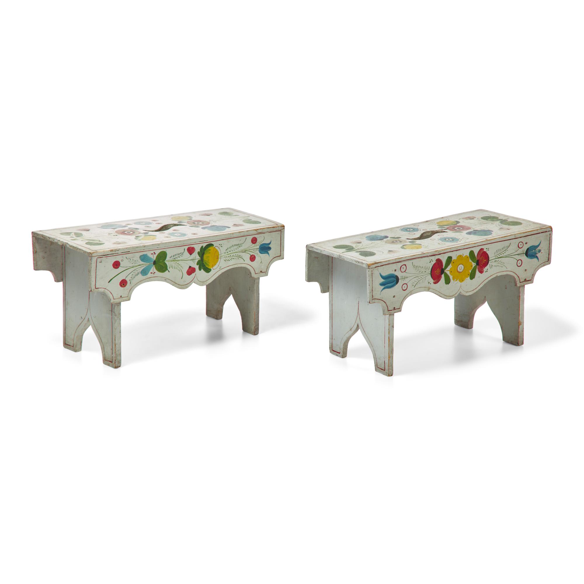 A Pair of Paint-Decorated Stools