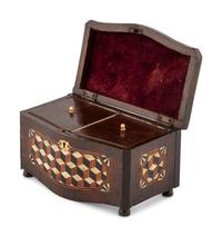 An Italian Walnut and Ebony Parquetry Tea Caddy