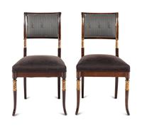 A Pair of Regency Style Parcel-Gilt Walnut Side Chairs