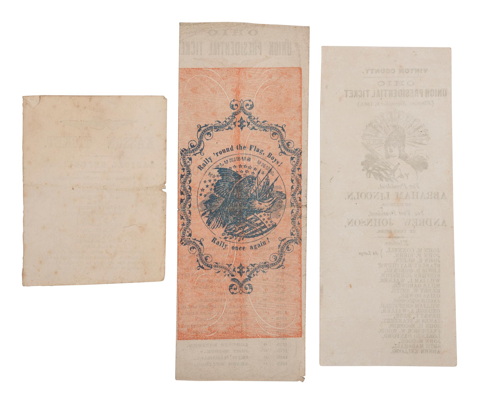 [LINCOLN, Abraham (1809-1865)]. Ephemera associated with Lincoln's life and political career.