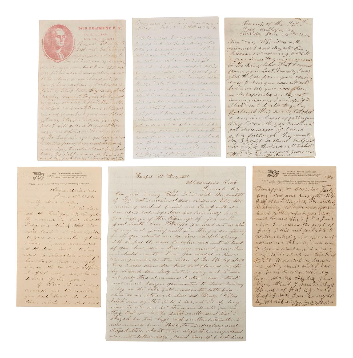 [CIVIL WAR]. Archive of correspondence from Private Hial Heath, Co. H, 143rd Pennsylvania Volunteers, DOW Wilderness, and his brother-in-law, Sergeant Newell W. Barnum, Co. G, 5th New York Cavalry, POW Culpeper.