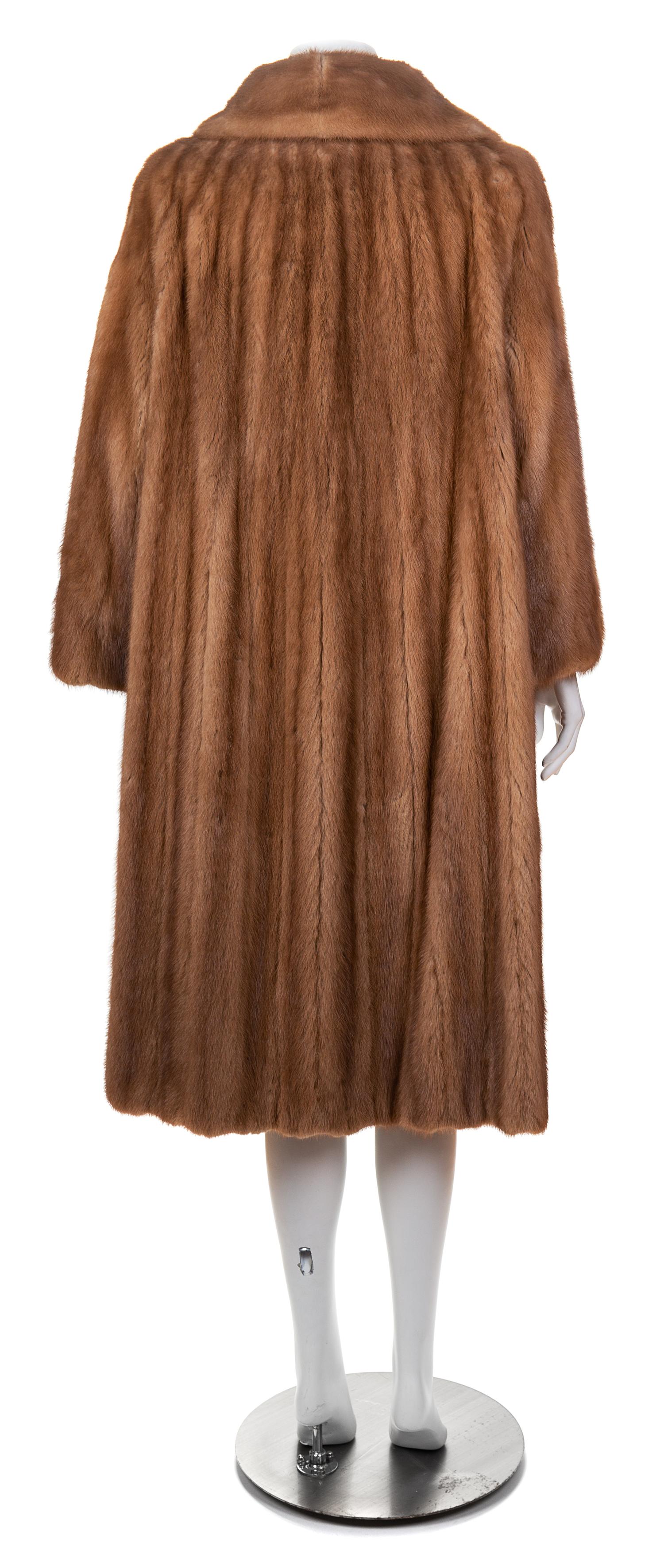 A Light Brown Mink Coat with Matching Hat, No size; Hat circumference: 21.5".