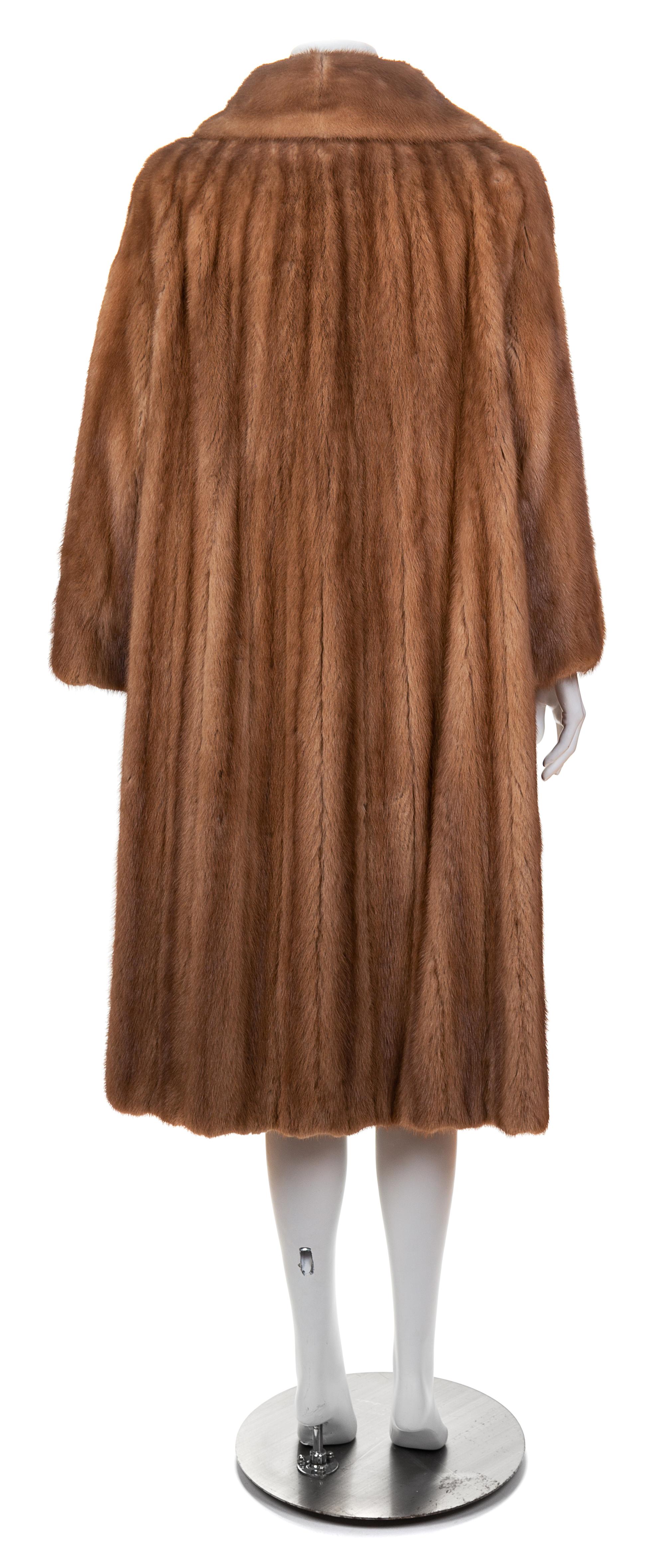 A Light Brown Mink Coat with Matching Hat, No size; Hat circumference: 21.5".