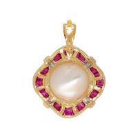 CULTURED MABE PEARL, RUBY AND DIAMOND PENDANT