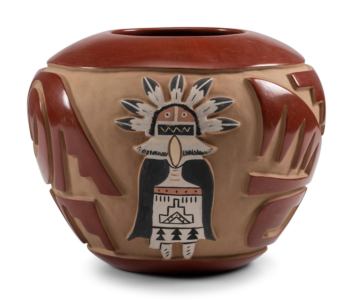 Carved and Painted Redware Jar