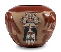 Carved and Painted Redware Jar