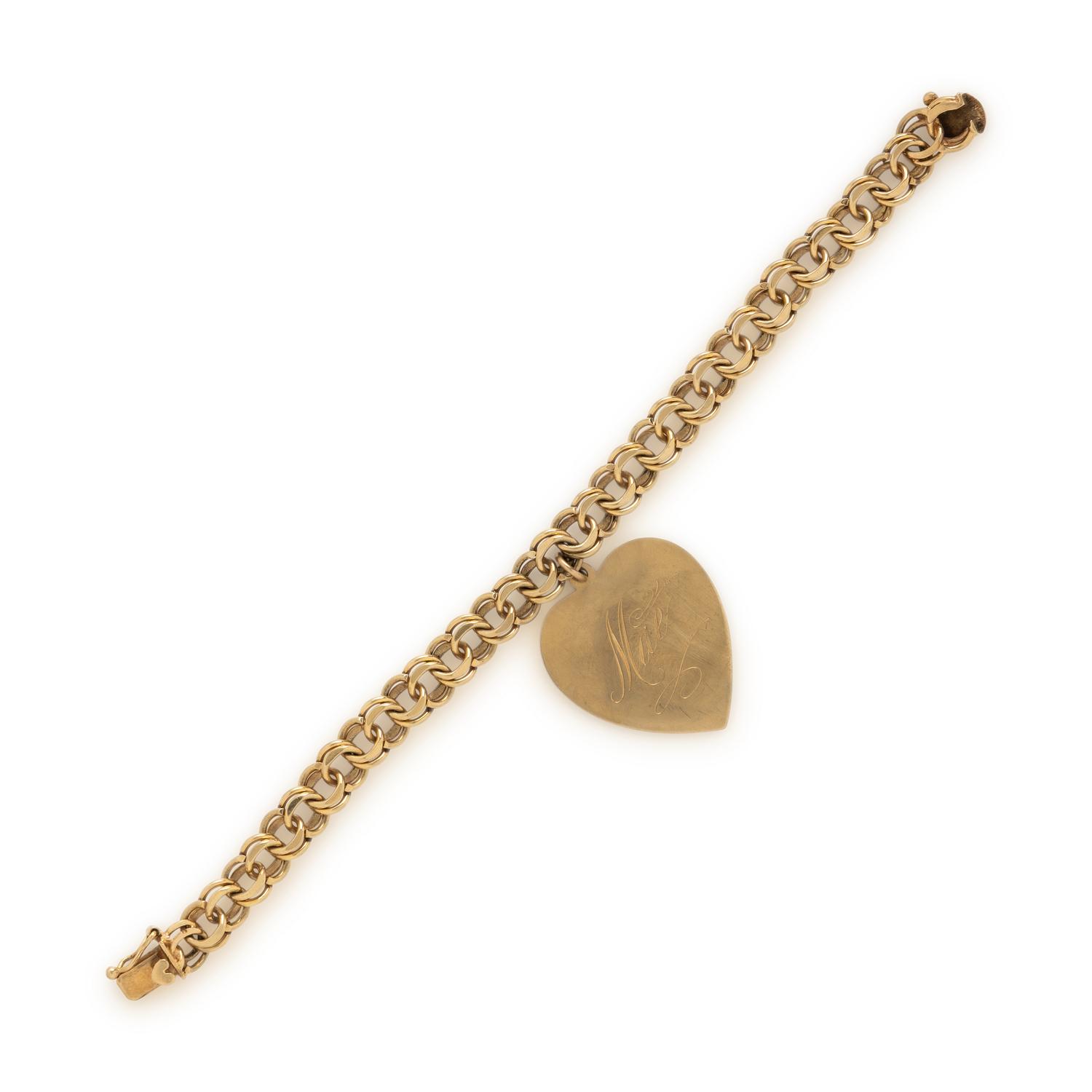 Yellow Gold Heart Charm Bracelet