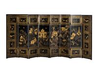 A Chinese Black and Gold Lacquer Eight-Panel Screen