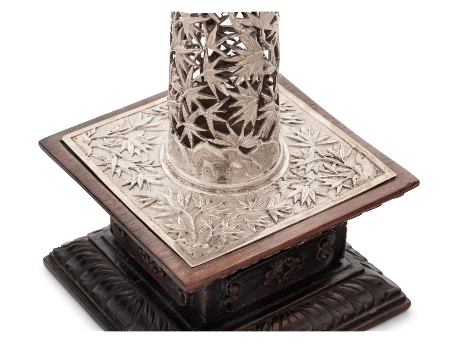 A Chinese Export Silver 'Bamboo' Candle Holder