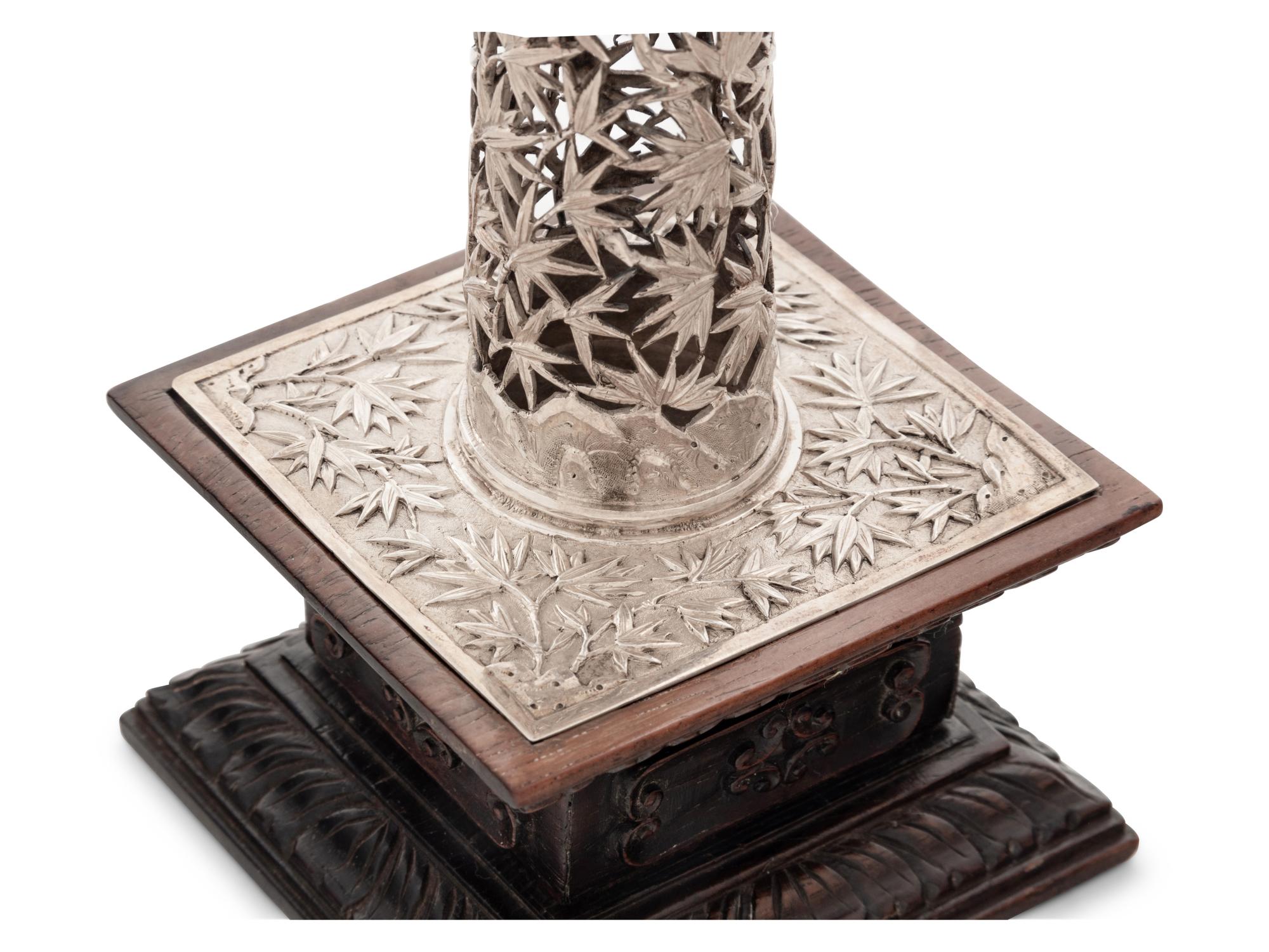 A Chinese Export Silver 'Bamboo' Candle Holder