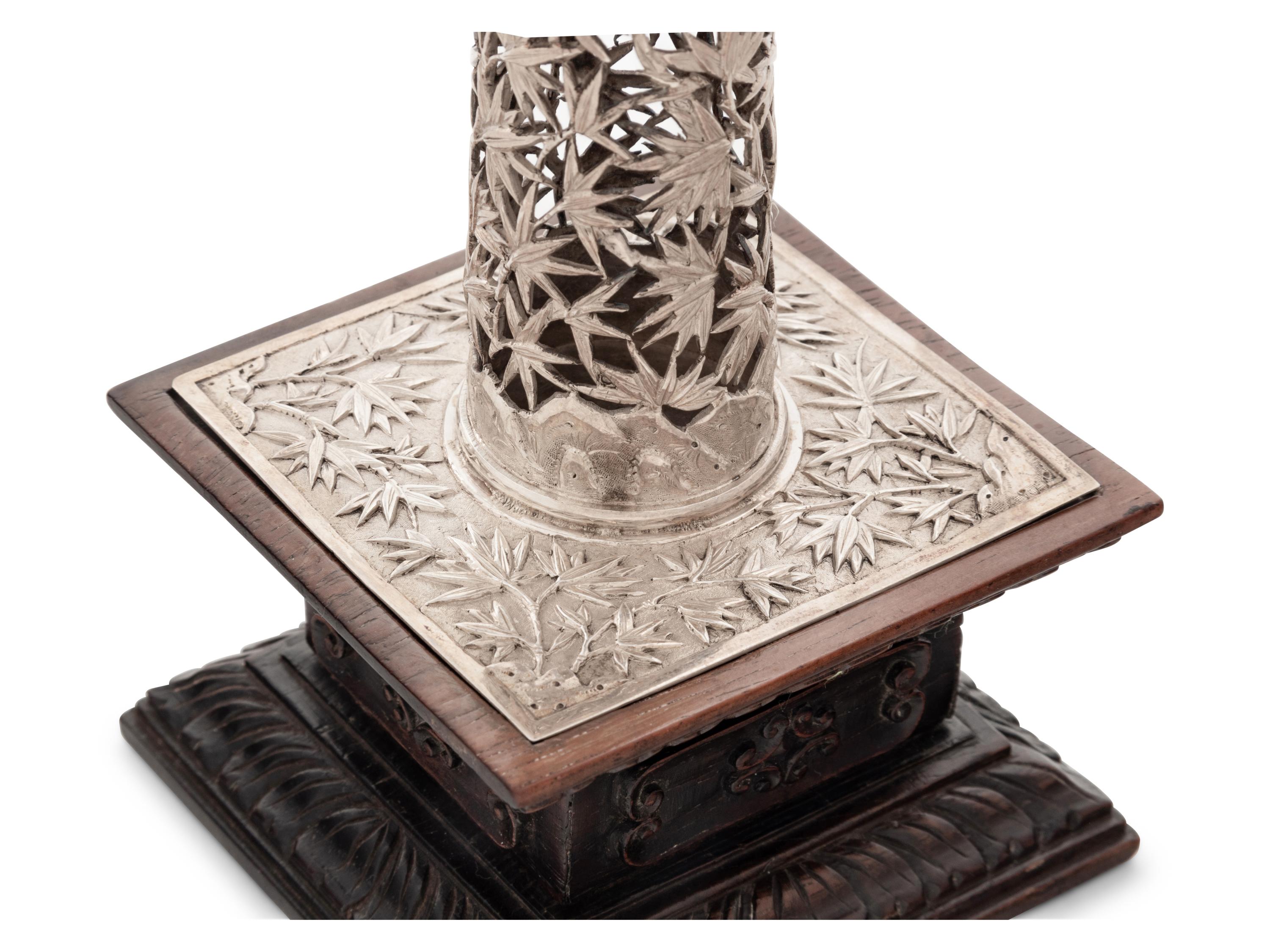 A Chinese Export Silver 'Bamboo' Candle Holder