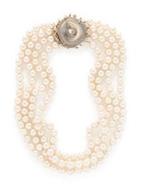 DRUZY QUARTZ, SIMULATED PEARL, AND YELLOW GOLD NECKLACE