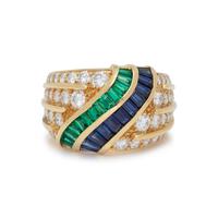 SAPPHIRE, EMERALD AND DIAMOND RING