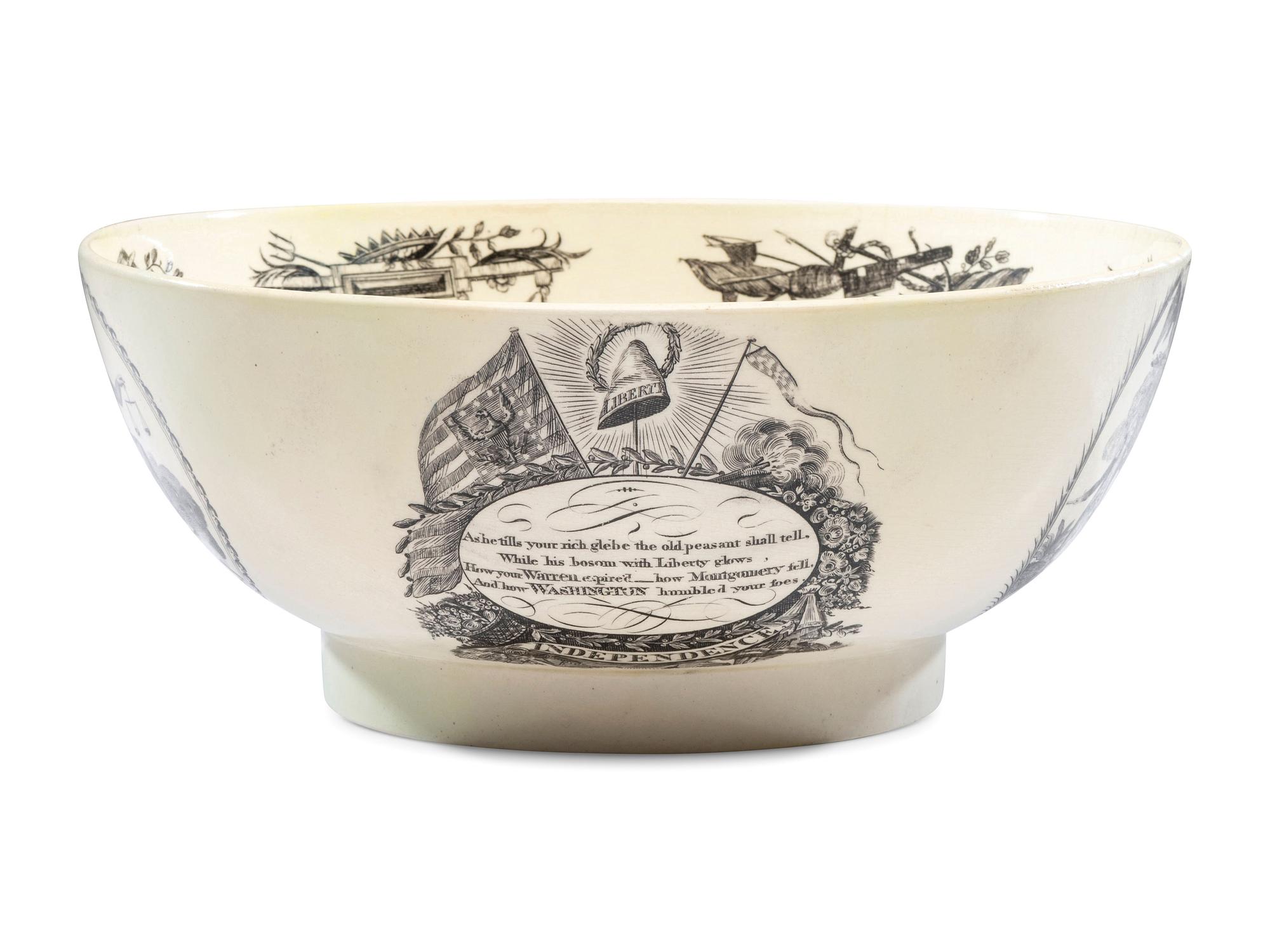 A Liverpool Transfer-Printed Creamware 'John Adams' Punch Bowl