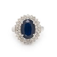 Sapphire, Diamond, and White Gold Ring