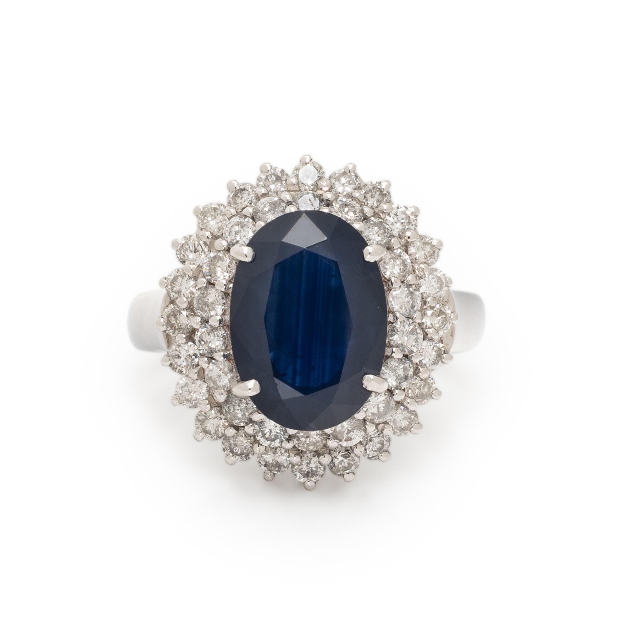 Sapphire, Diamond, and White Gold Ring