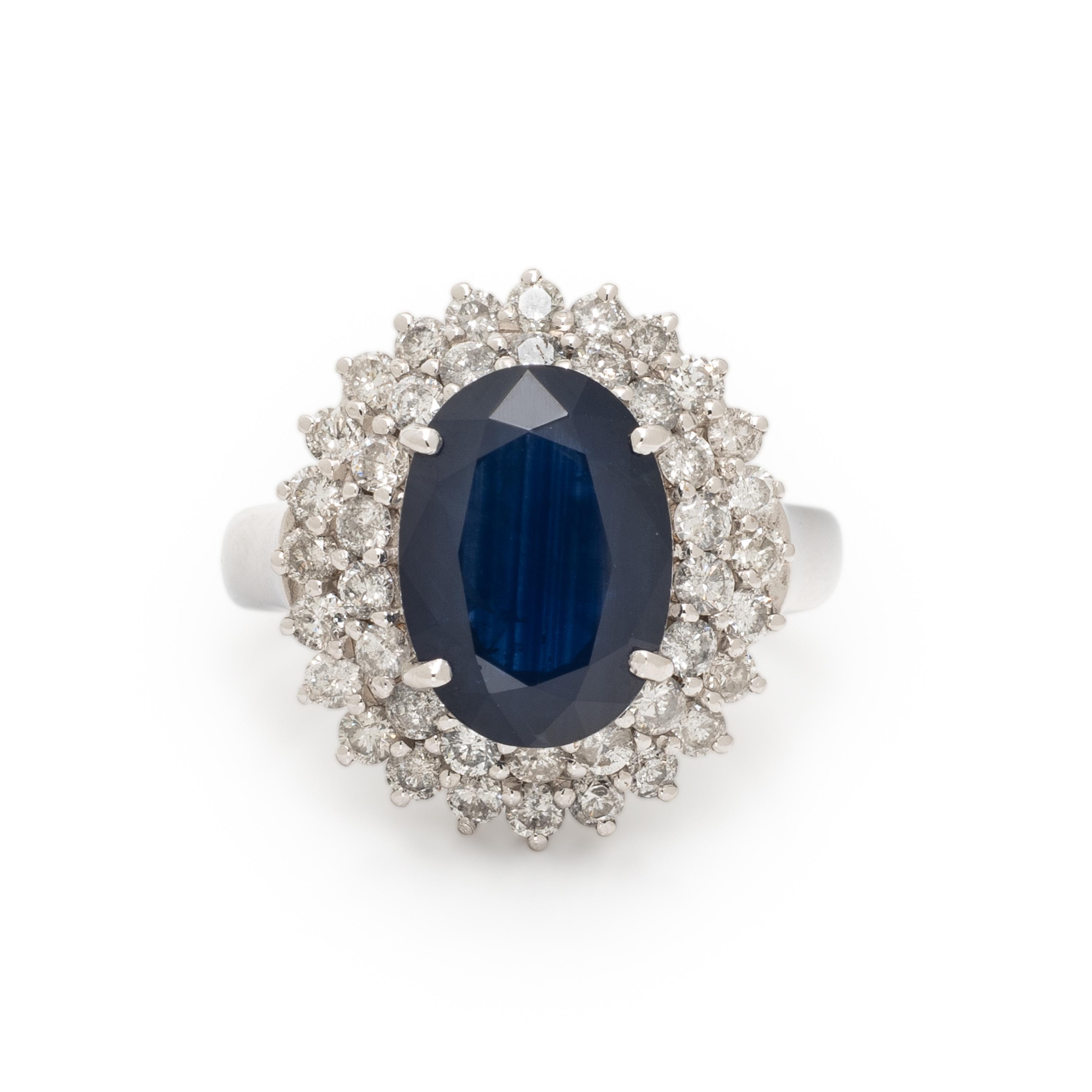 Sapphire, Diamond, and White Gold Ring