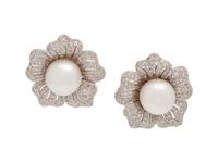 CULTURED PEARL AND DIAMOND EARCLIPS