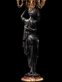 A Pair of Monumental Gilt and Patinated Bronze and Rouge Marble Figural Torchères