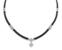 A Black PVD Coated Stainless Steel, 18 Karat White Gold and Diamond Celtic Noir Necklace, Charriol, 16.80 dwts.