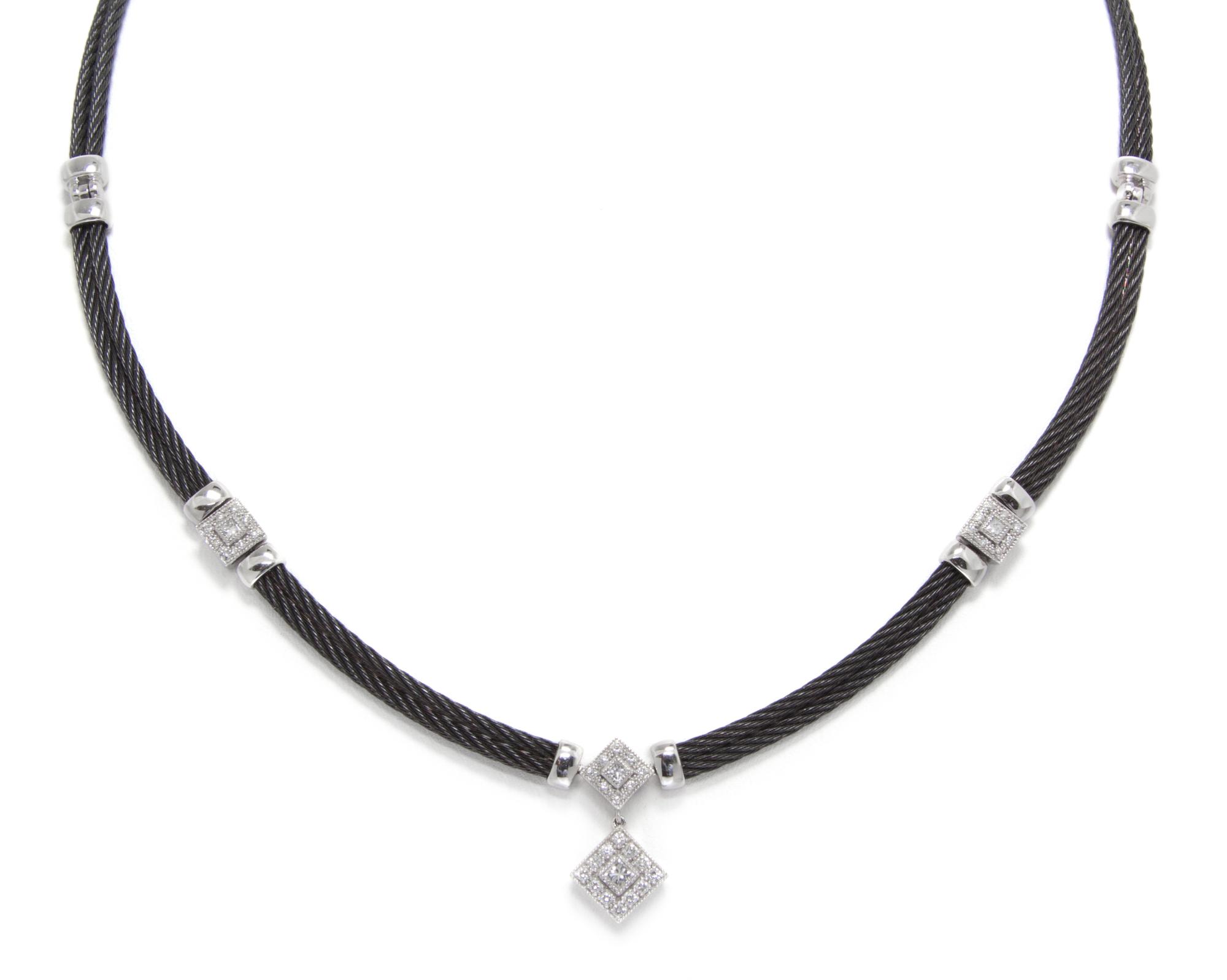 A Black PVD Coated Stainless Steel, 18 Karat White Gold and Diamond Celtic Noir Necklace, Charriol, 16.80 dwts.