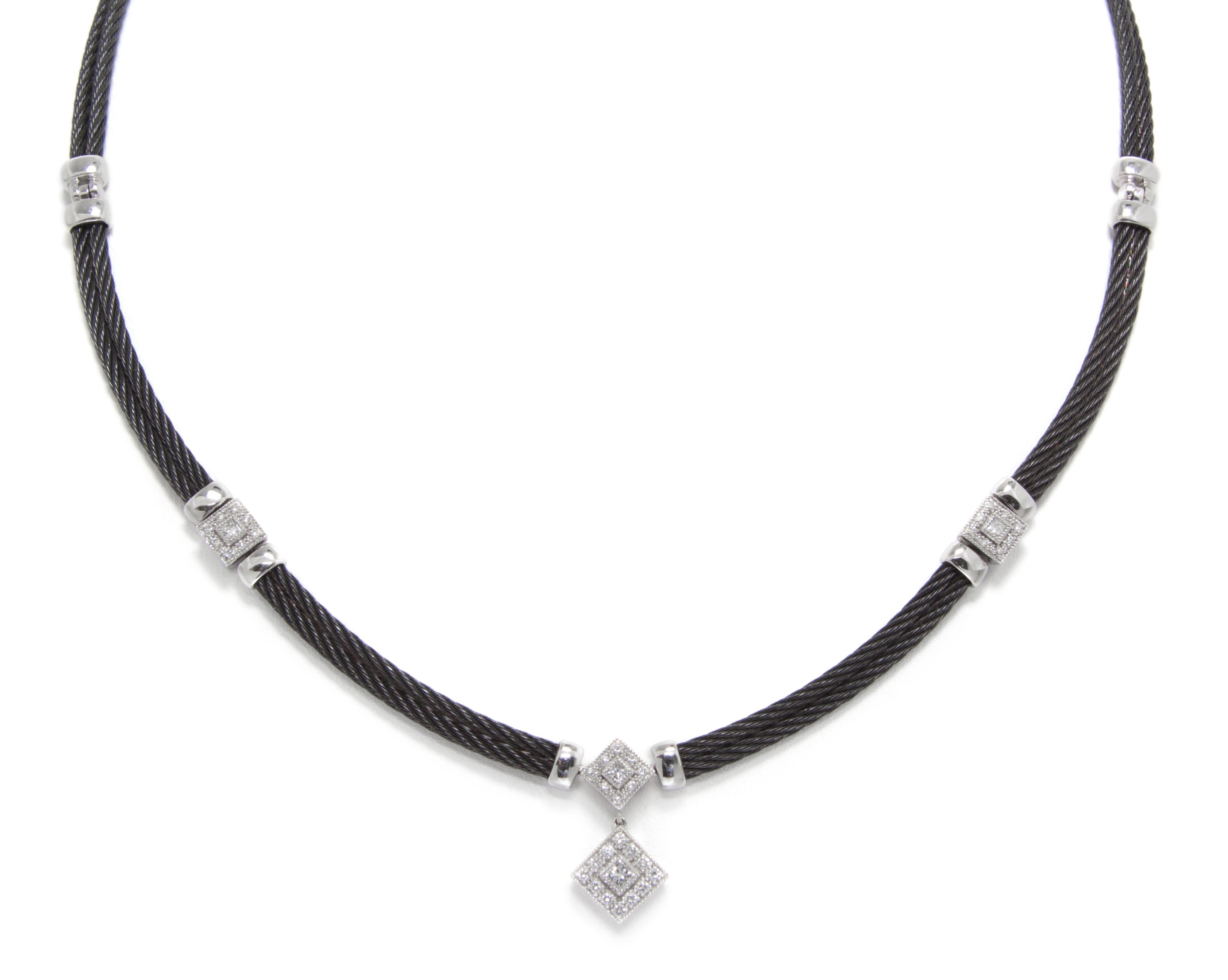 A Black PVD Coated Stainless Steel, 18 Karat White Gold and Diamond Celtic Noir Necklace, Charriol, 16.80 dwts.