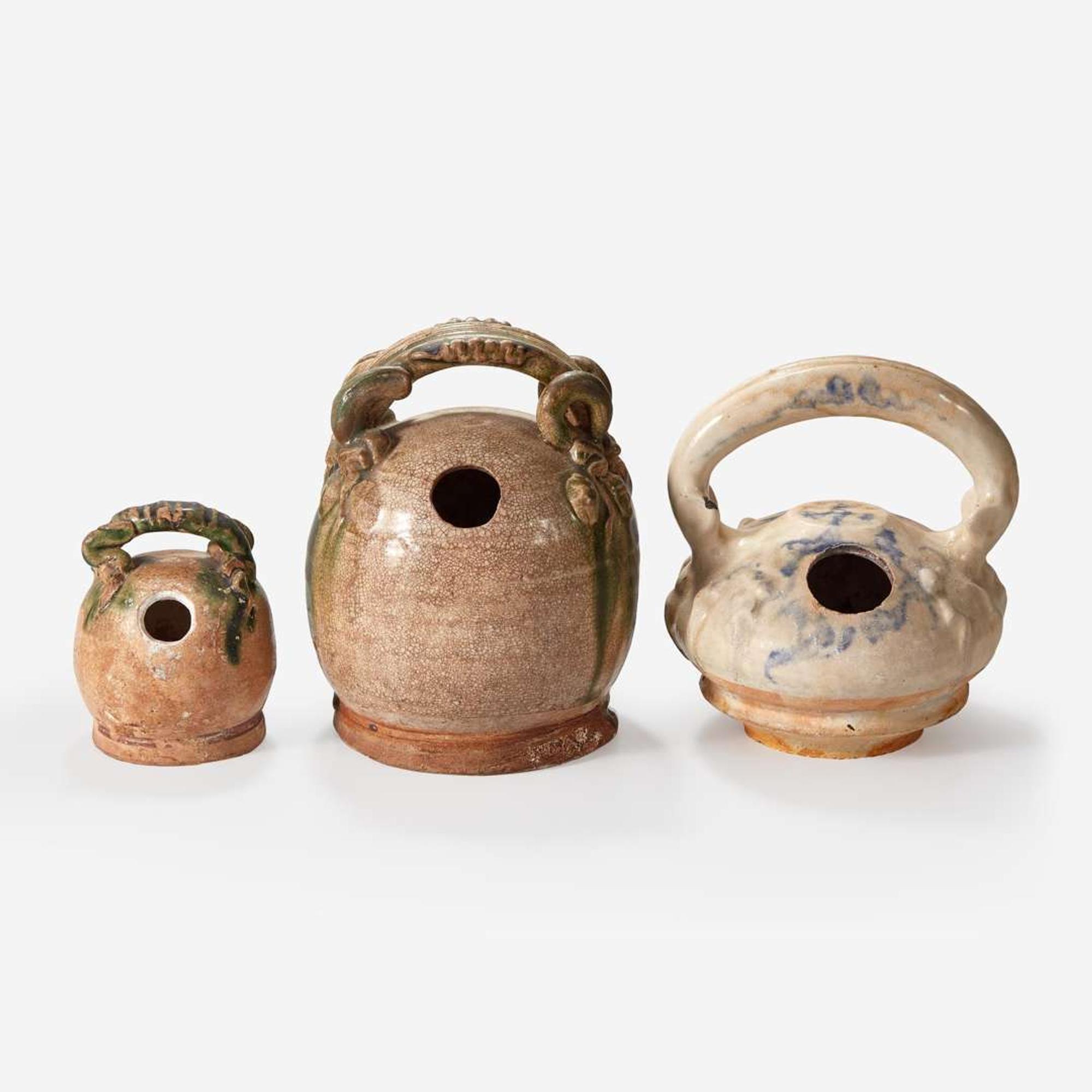 Three assorted Vietnamese lime pots 15th - 19th century