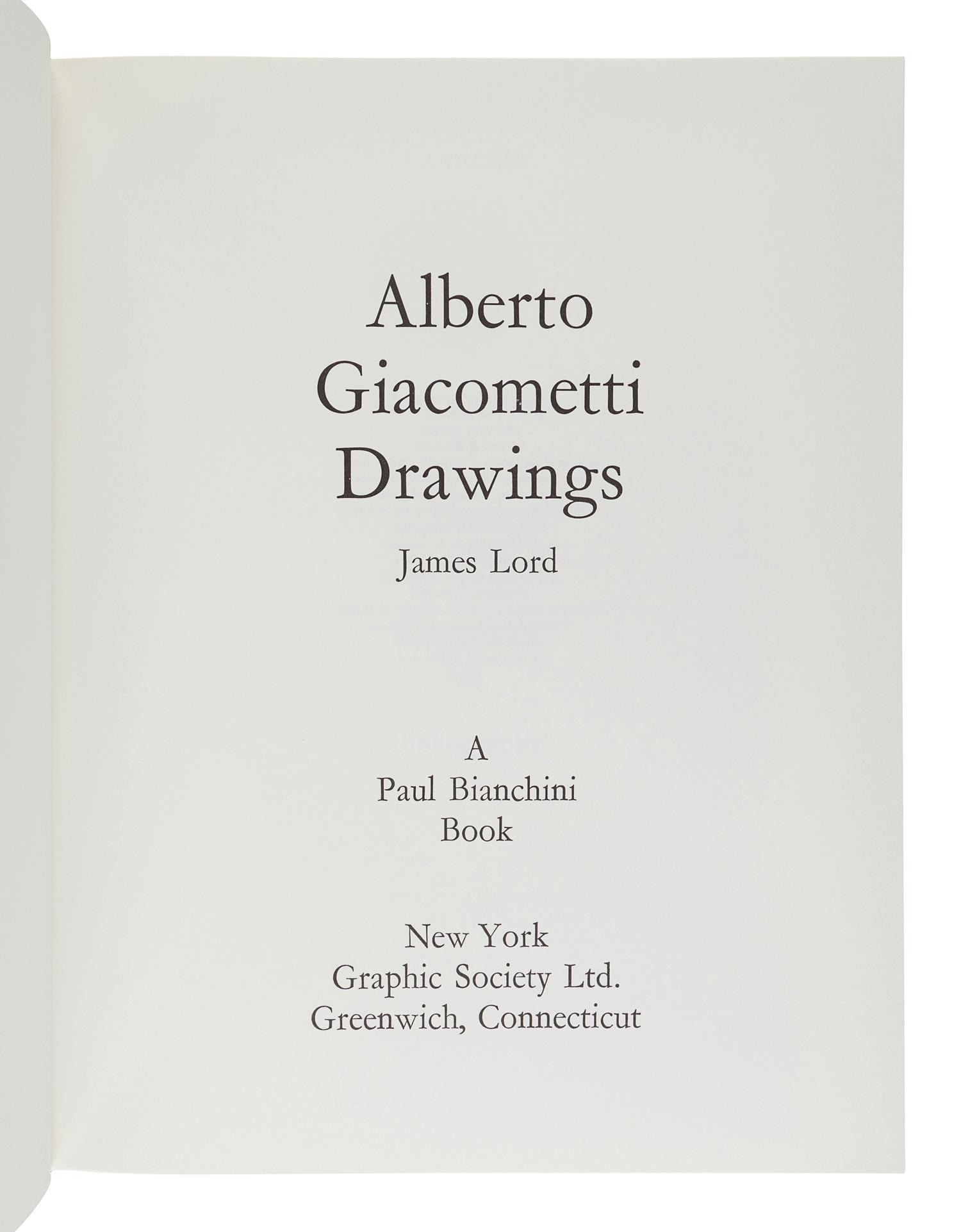 [GIACOMETTI, Alberto (1901-1966)]. LORD, James. Giacometti Drawings. Greenwich, CT: New York Graphic Society, 1971.