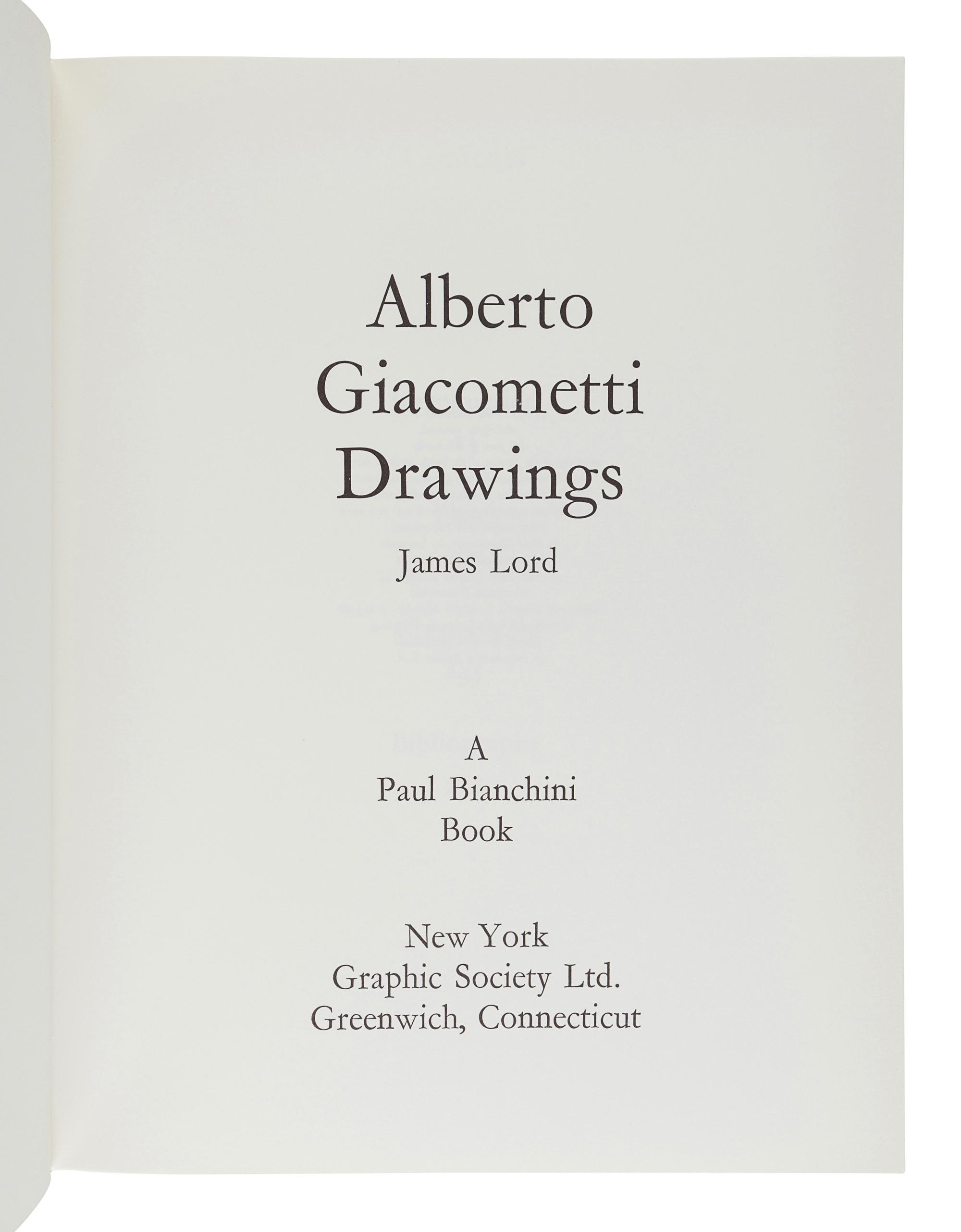 [GIACOMETTI, Alberto (1901-1966)]. LORD, James. Giacometti Drawings. Greenwich, CT: New York Graphic Society, 1971.