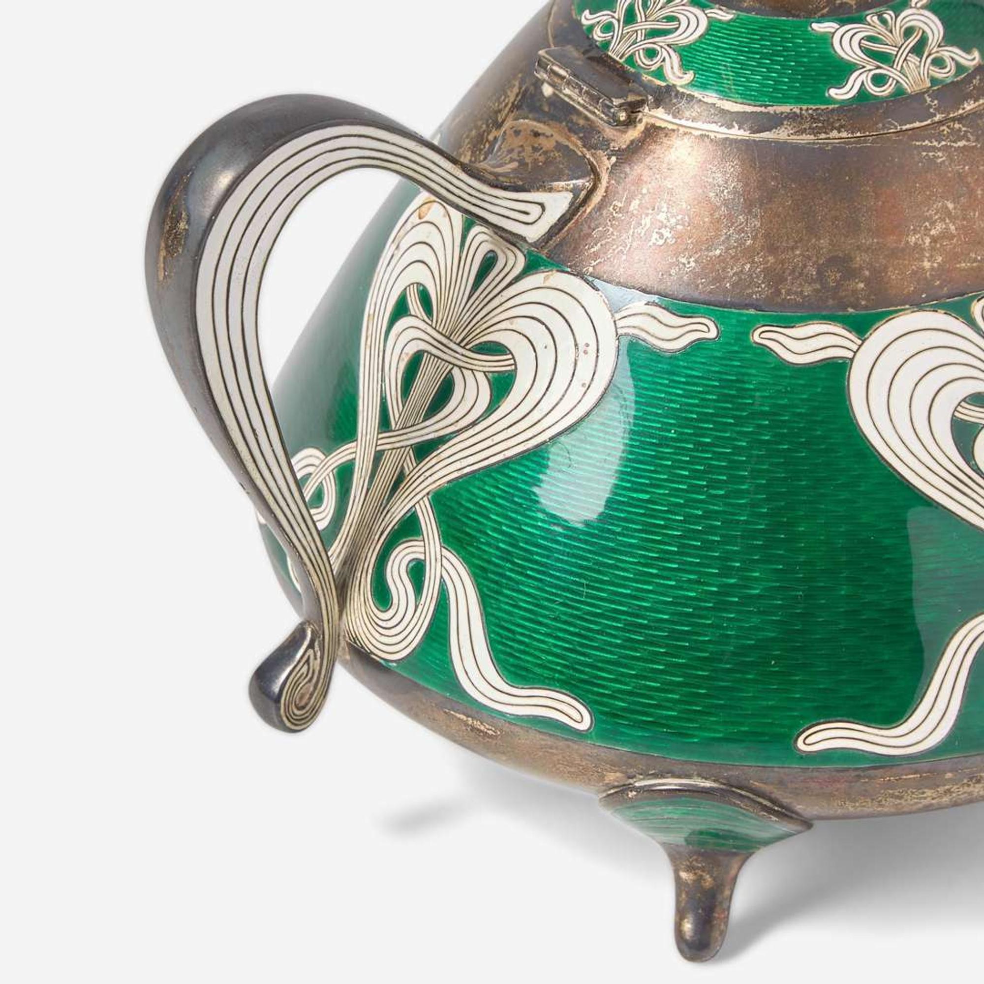 An Art Nouveau three-piece silver gilt and enamel tea service Marius Hammer (Norwegian, 1847-1927), Bergen, Norway, circa 1900