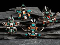 Zuni Silver and Mosaic Inlay Knifewing Pins / Brooches