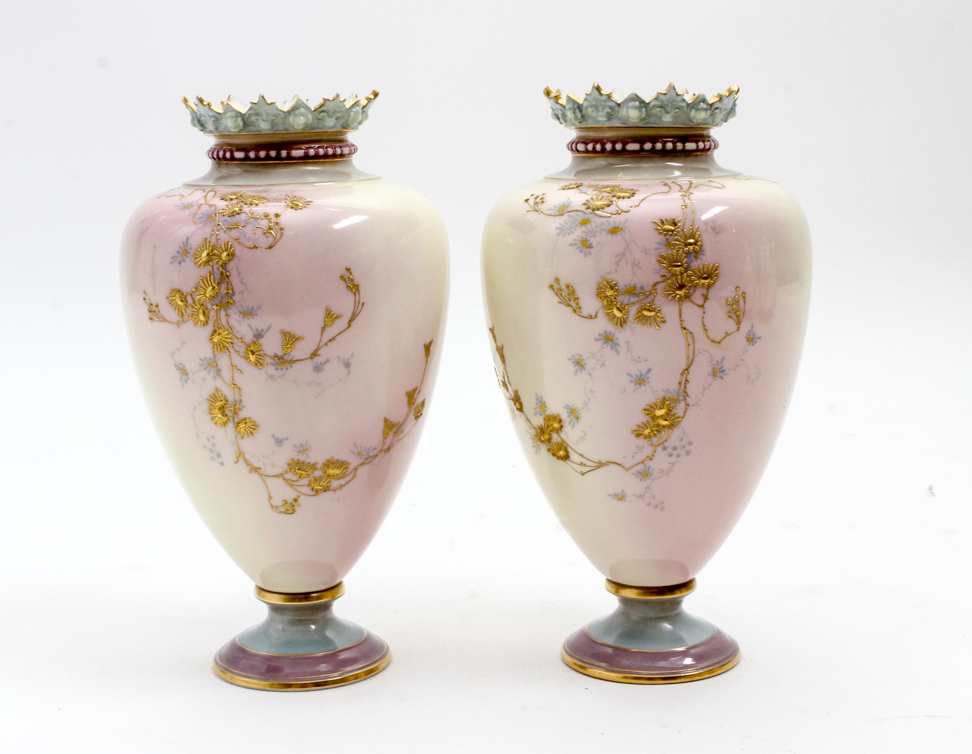 A Pair of Royal Worcester Porcelain Vases Height 7 1/2 inches. — 1894