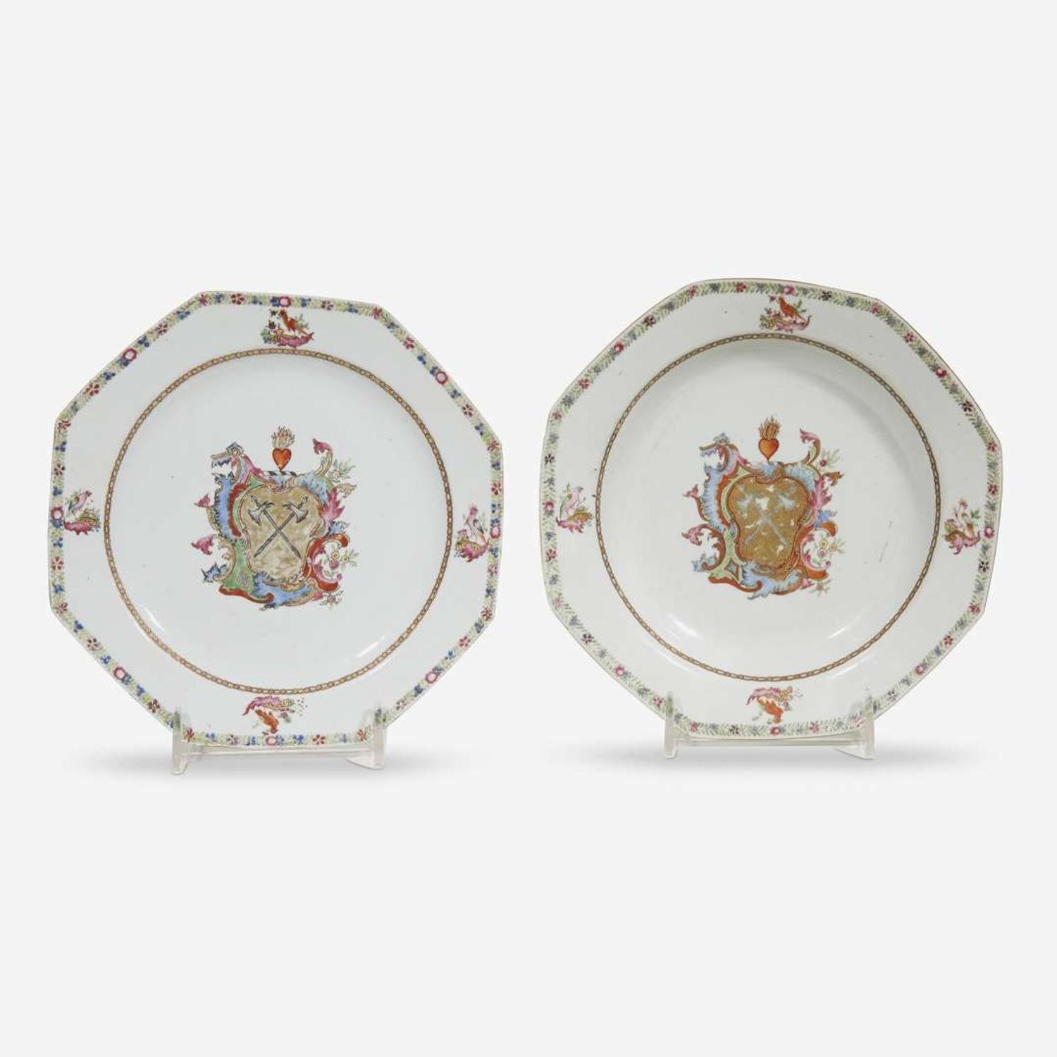 Two Chinese Export porcelain Famille Rose armorial dishes with the arms of Maidstone mid 18th century