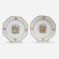 Two Chinese Export porcelain Famille Rose armorial dishes with the arms of Maidstone mid 18th century