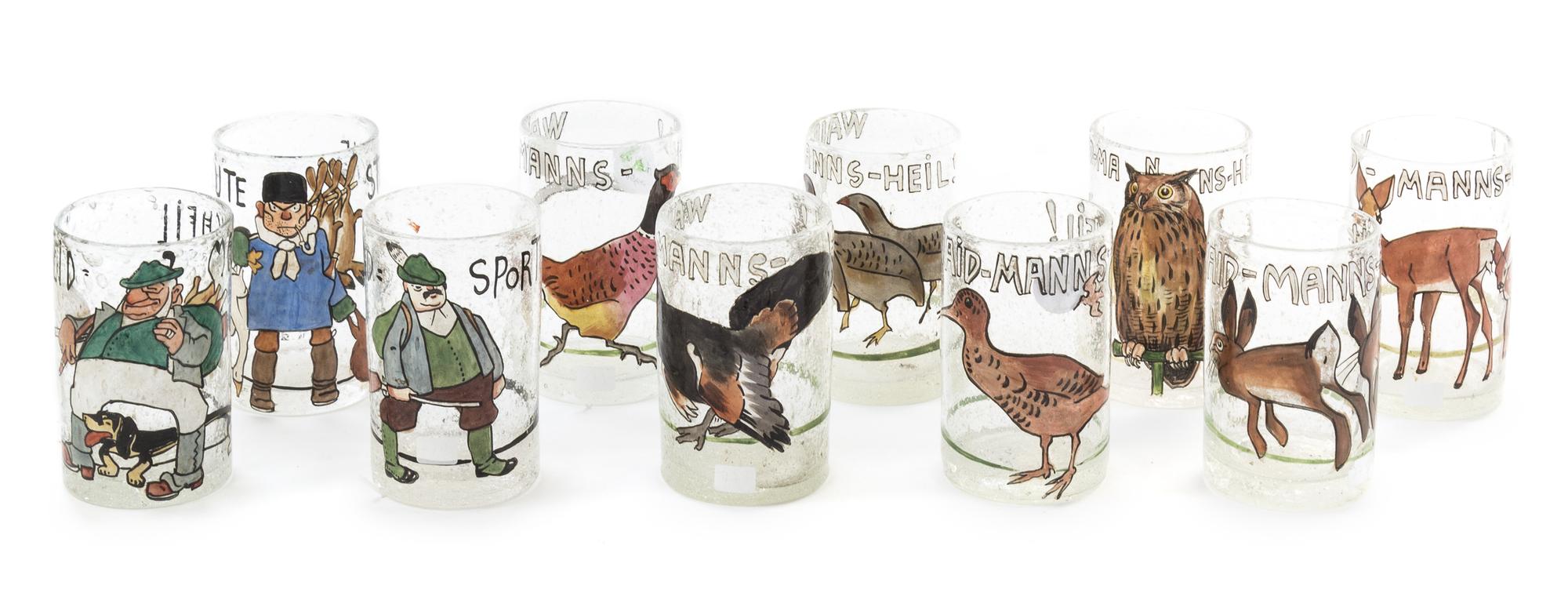 A Set of Ten German Enameled Glass Tumblers Height 4 3/4 inches. — LUDWIG HOHLWEIN FOR THERESIEN, CIRCA 1905