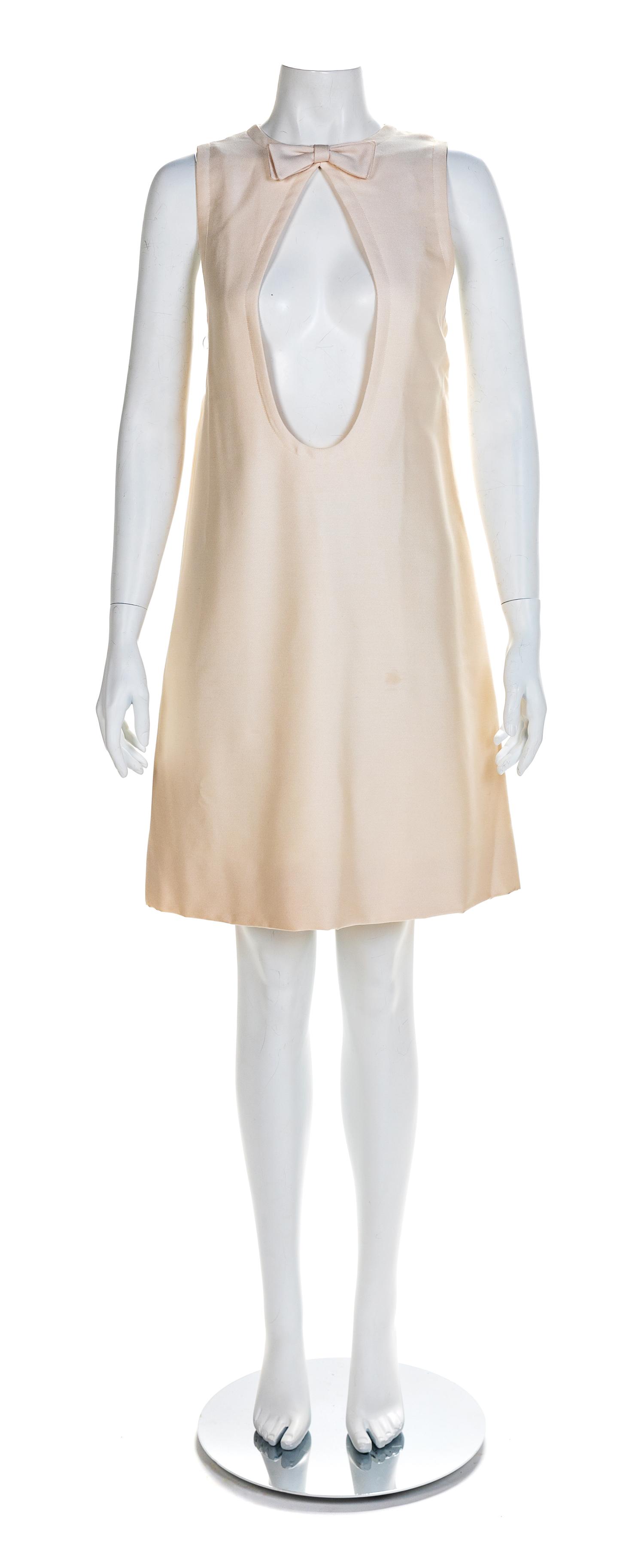 Bonwit Teller Cream Shantung Silk Open Front Dress, 1960s