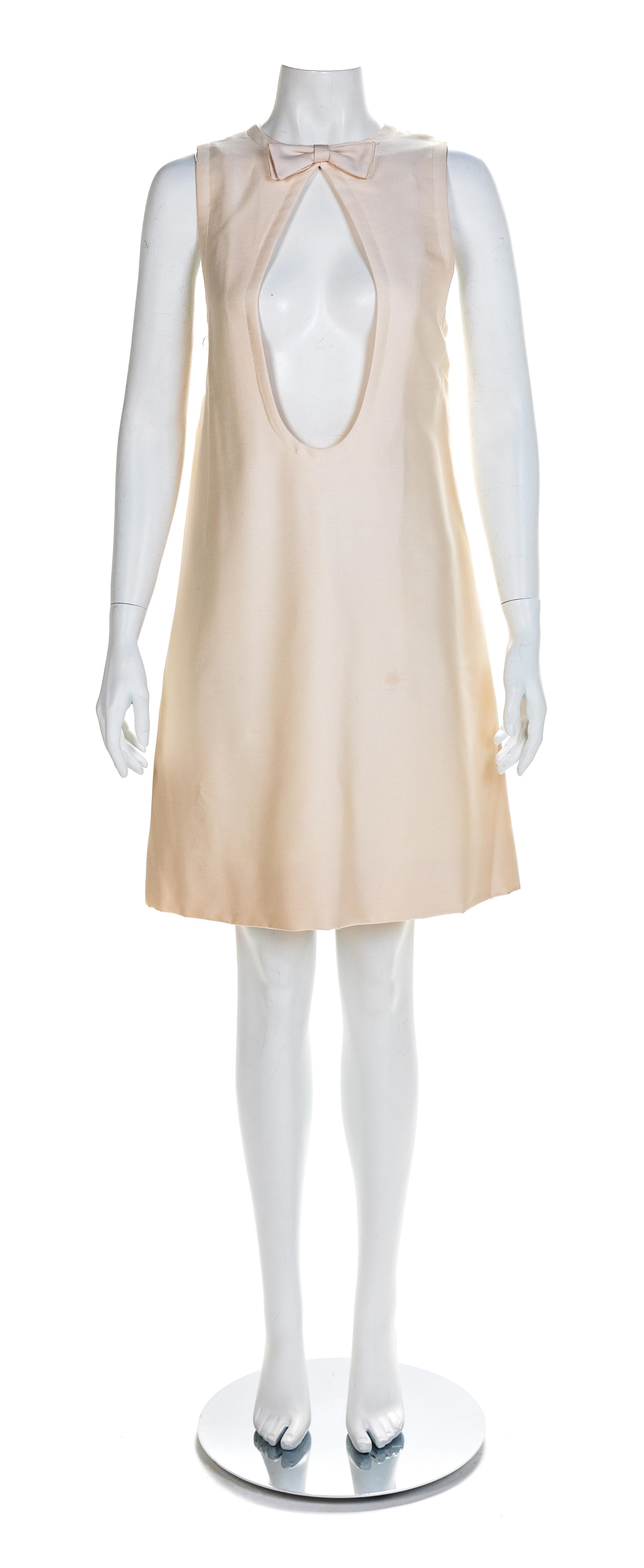 Bonwit Teller Cream Shantung Silk Open Front Dress, 1960s