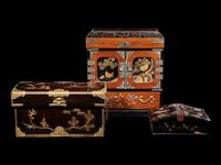 Three Japanese Lacquered and Metal Mounted Storage Boxes
