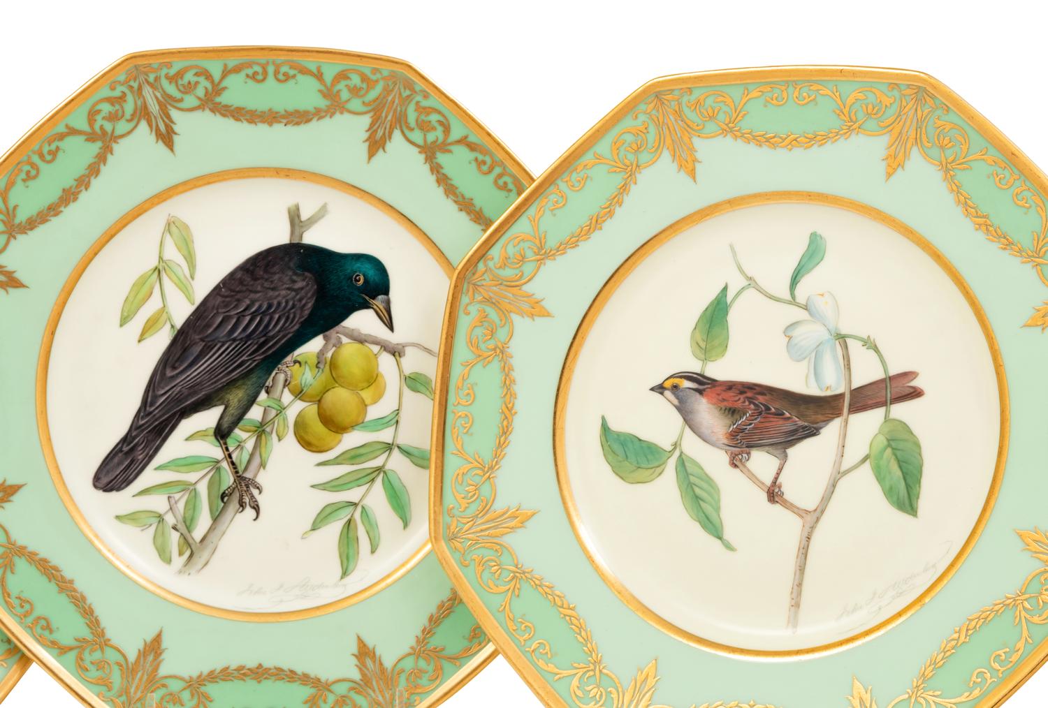 A Set of Eight Royal Worcester Porcelain Plates with Painted Birds from Audubon's Birds of America