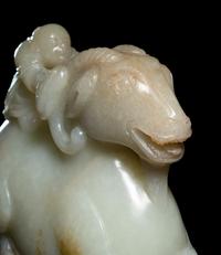 A Pale Celadon Jade 'Ram and Boy' Group