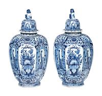 A Pair of Large Samson Glazed Earthenware Jars and Covers