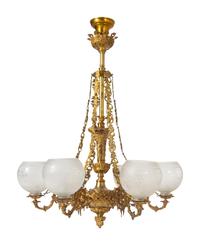 A Cornelius and Baker Six-Light Gilt Metal Gasolier