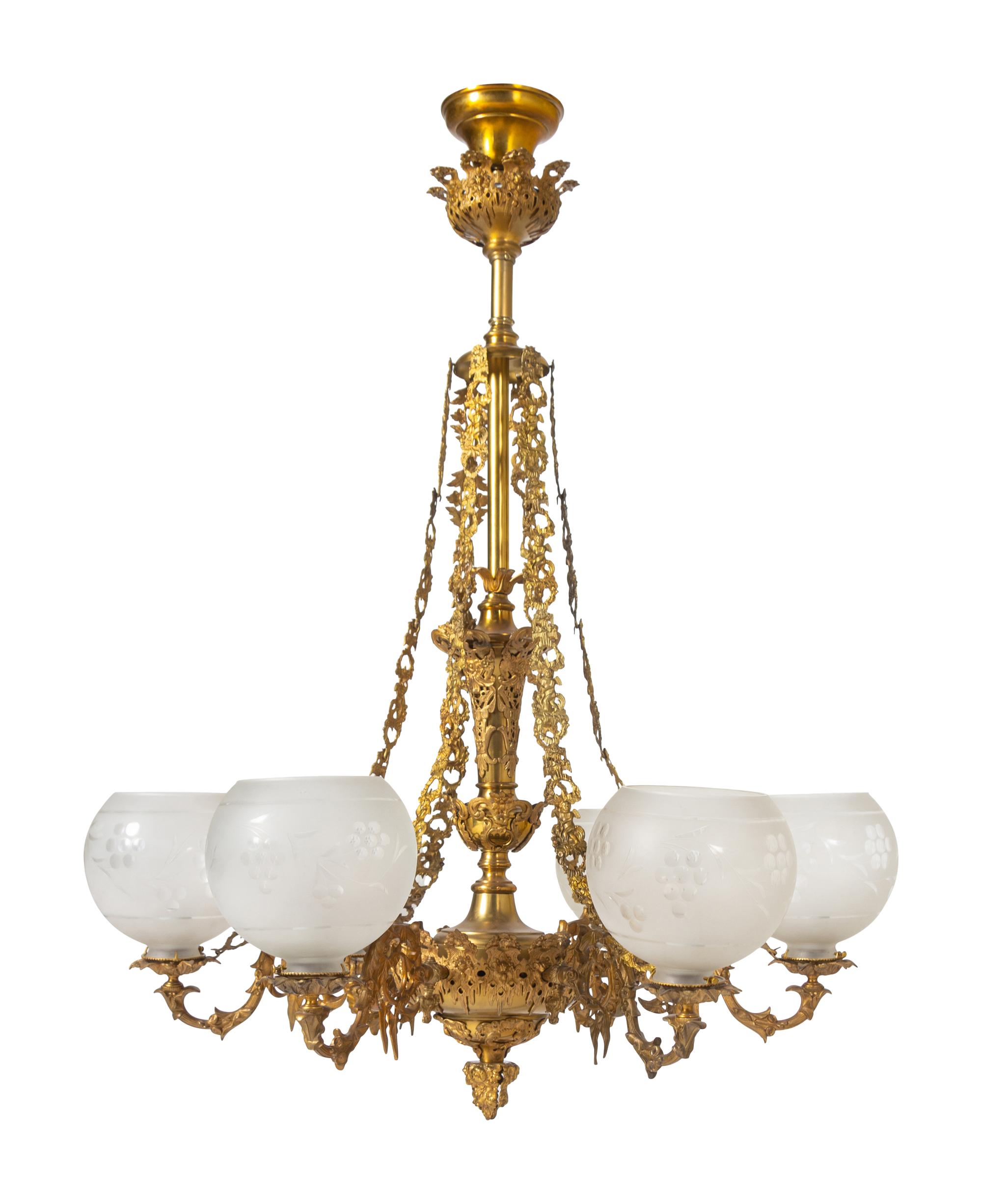 A Cornelius and Baker Six-Light Gilt Metal Gasolier