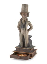 A Folk Art Carved Wood Elderly Gent Match Holder