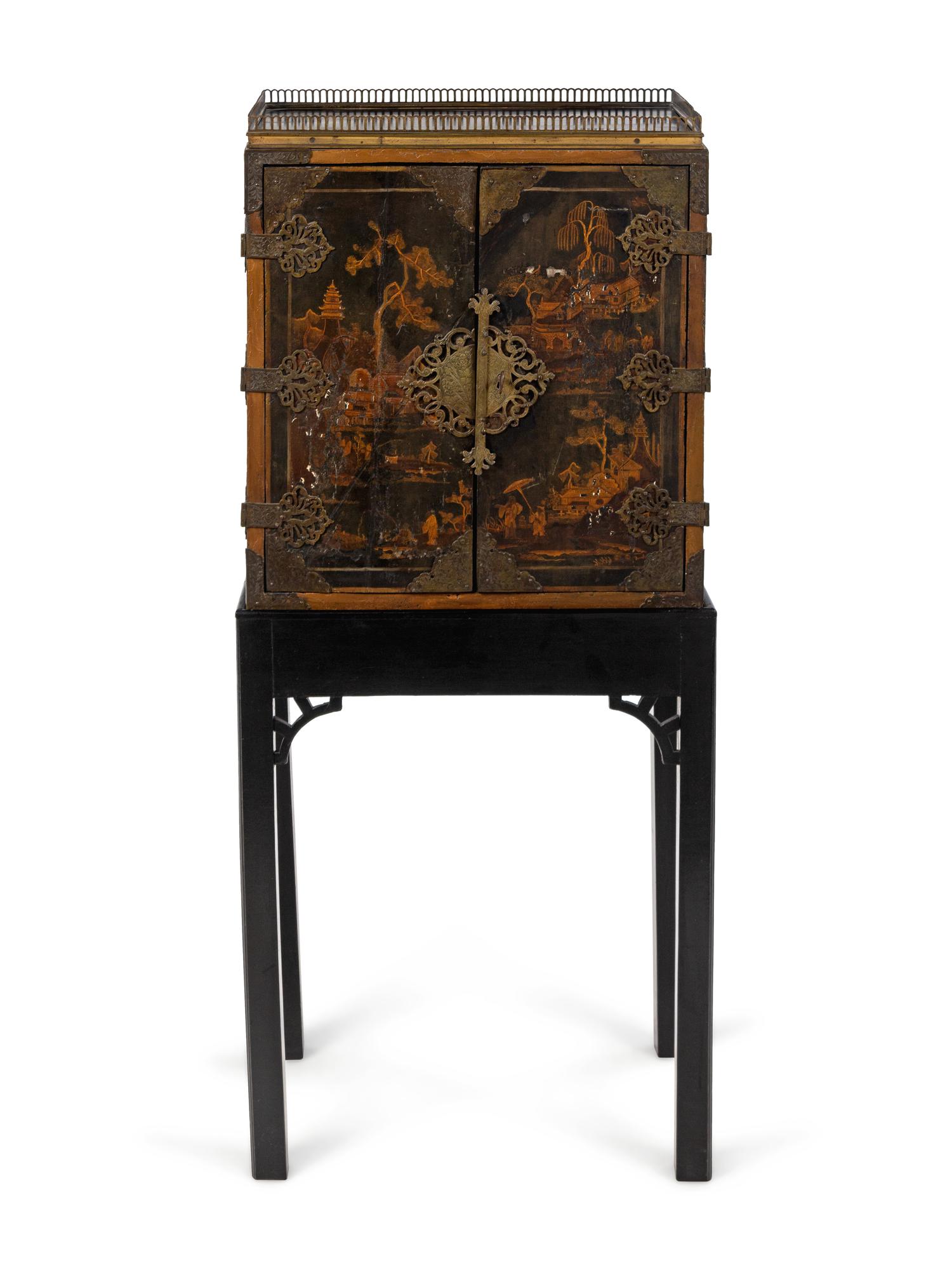 A Chinese Export Lacquered Cabinet on Stand